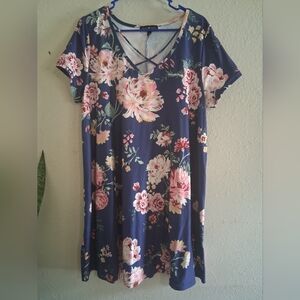Derek Heart Navy and Pink Floral Mini Dress